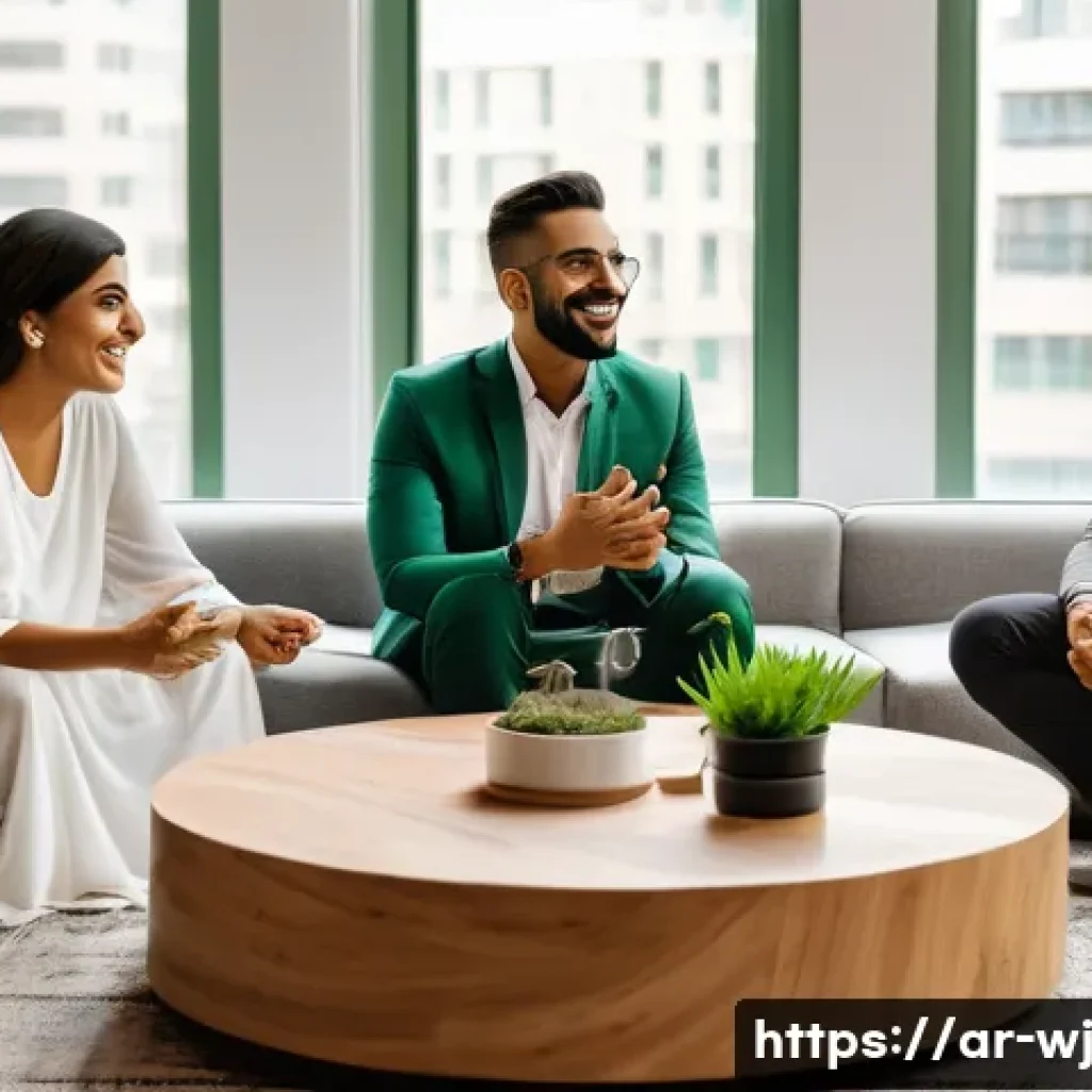 브랜드 스토리텔링을 이용한 브랜드 충성도 구축 - A warm, engaging scene of a diverse group of Arab adults and young professionals gathered around a m...