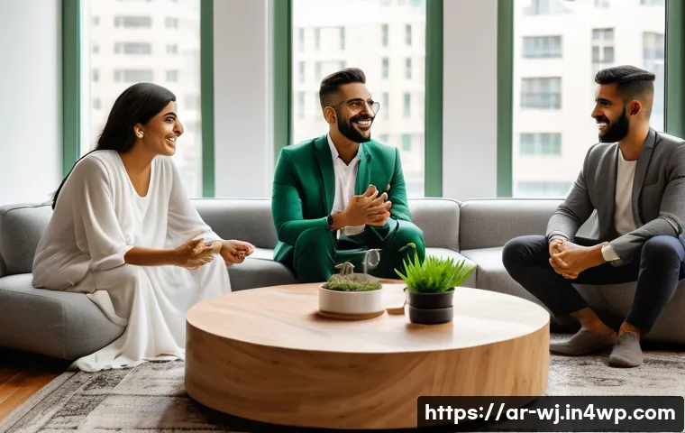 브랜드 스토리텔링을 이용한 브랜드 충성도 구축 - A warm, engaging scene of a diverse group of Arab adults and young professionals gathered around a m...