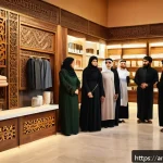 브랜드 스토리텔링과 고객 중심 전략 - A warm and inviting scene depicting a diverse group of Arabic-speaking customers engaging with a sus...