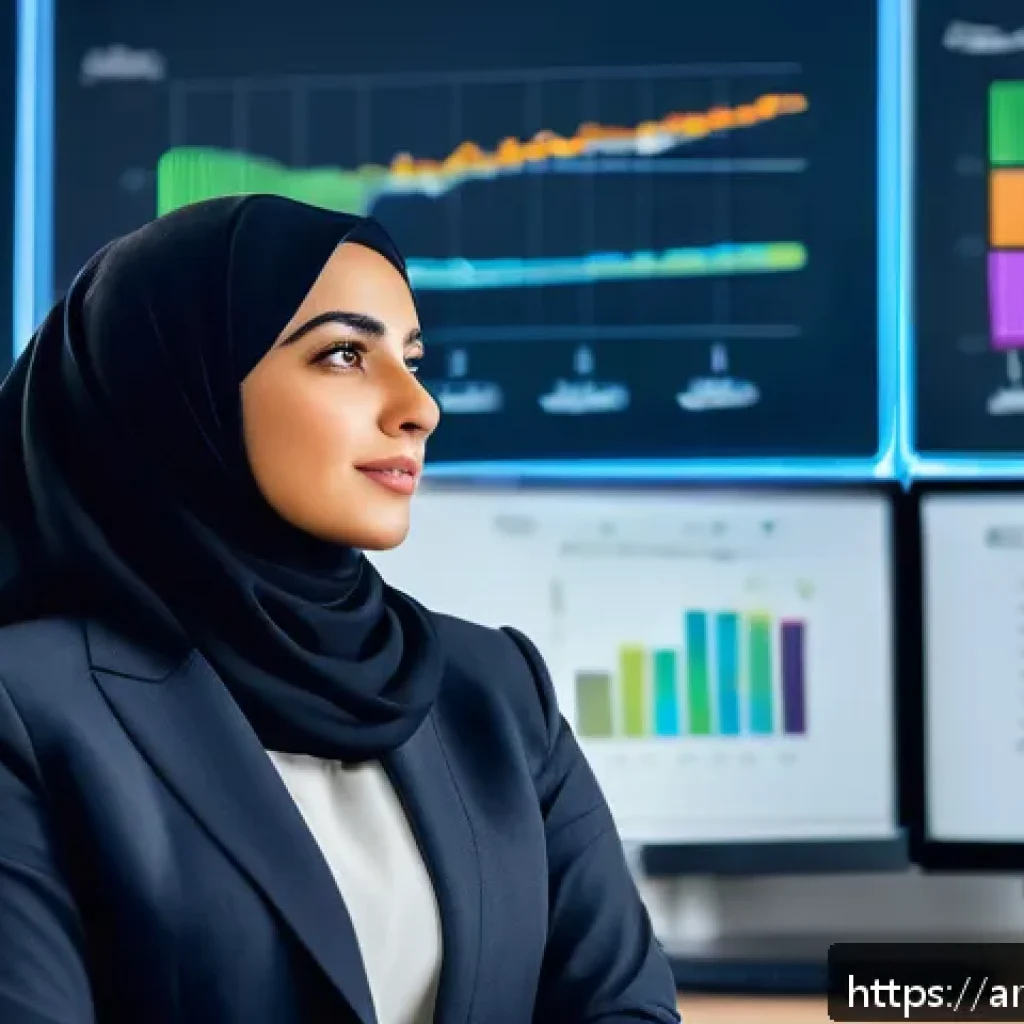 성공적인 브랜드 스토리텔링의 예 - A professional Arab businesswoman in a modern office setting, engaged in a thoughtful discussion wit...