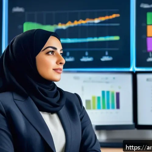 성공적인 브랜드 스토리텔링의 예 - A professional Arab businesswoman in a modern office setting, engaged in a thoughtful discussion wit...