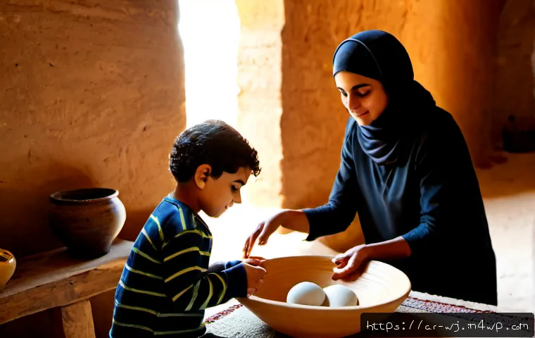 Home 17 브랜드 스토리텔링의 성격과 기능 - Photorealistic Middle Eastern artisan in a sunlit traditional workshop, carefully presenting a handm...
